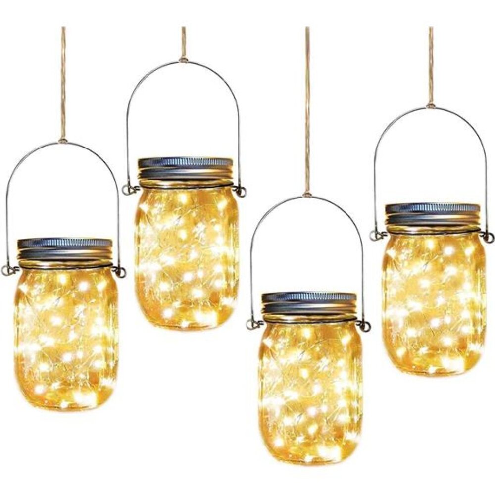 Solar Mason Jar Lights,4 Pack 30 Led Starry Fairy String Hanging Jar Lights